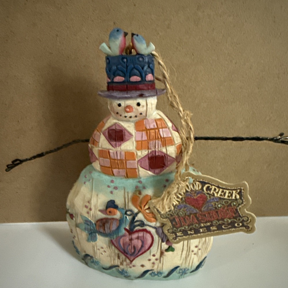 Vintage Jim Shore Heartwood Creek 2003 Snowman with Birds Christmas Ornament - Picture 2 of 4